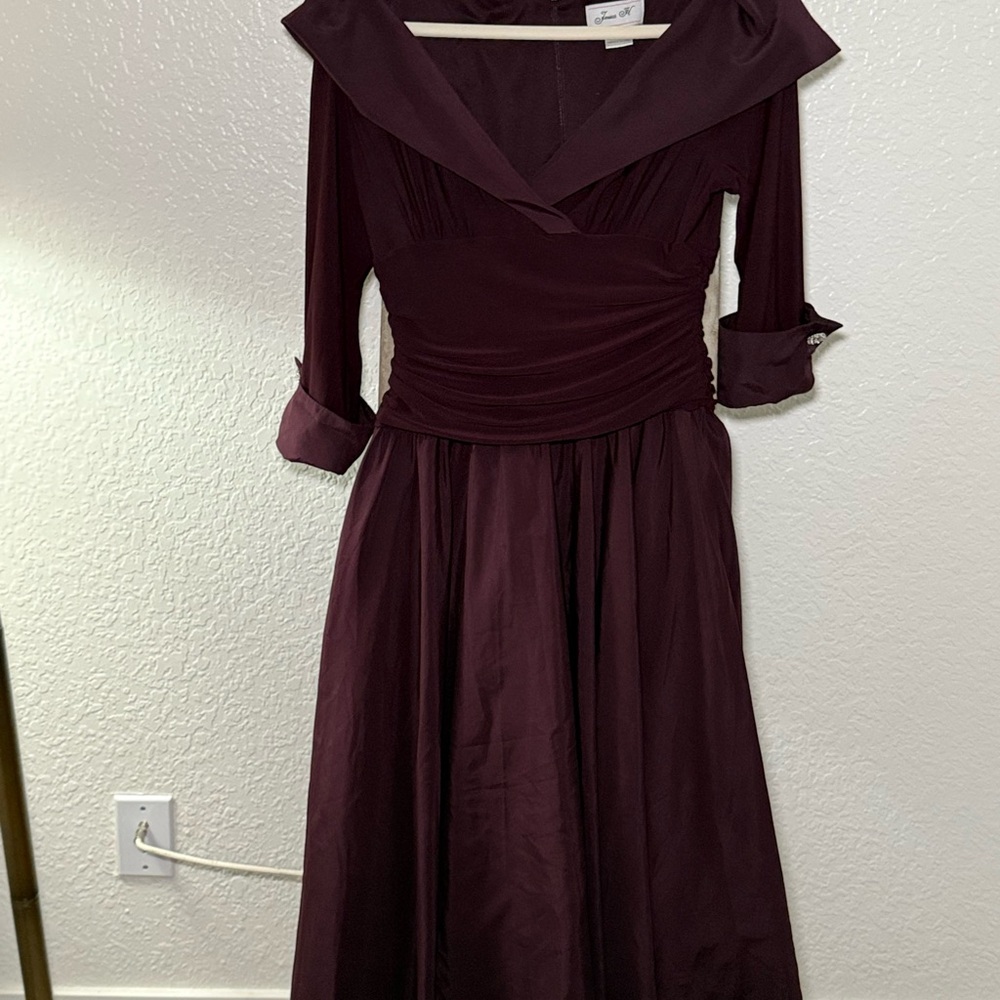 Jessica Wine Long Sleeve Fit-and-Flare Dress